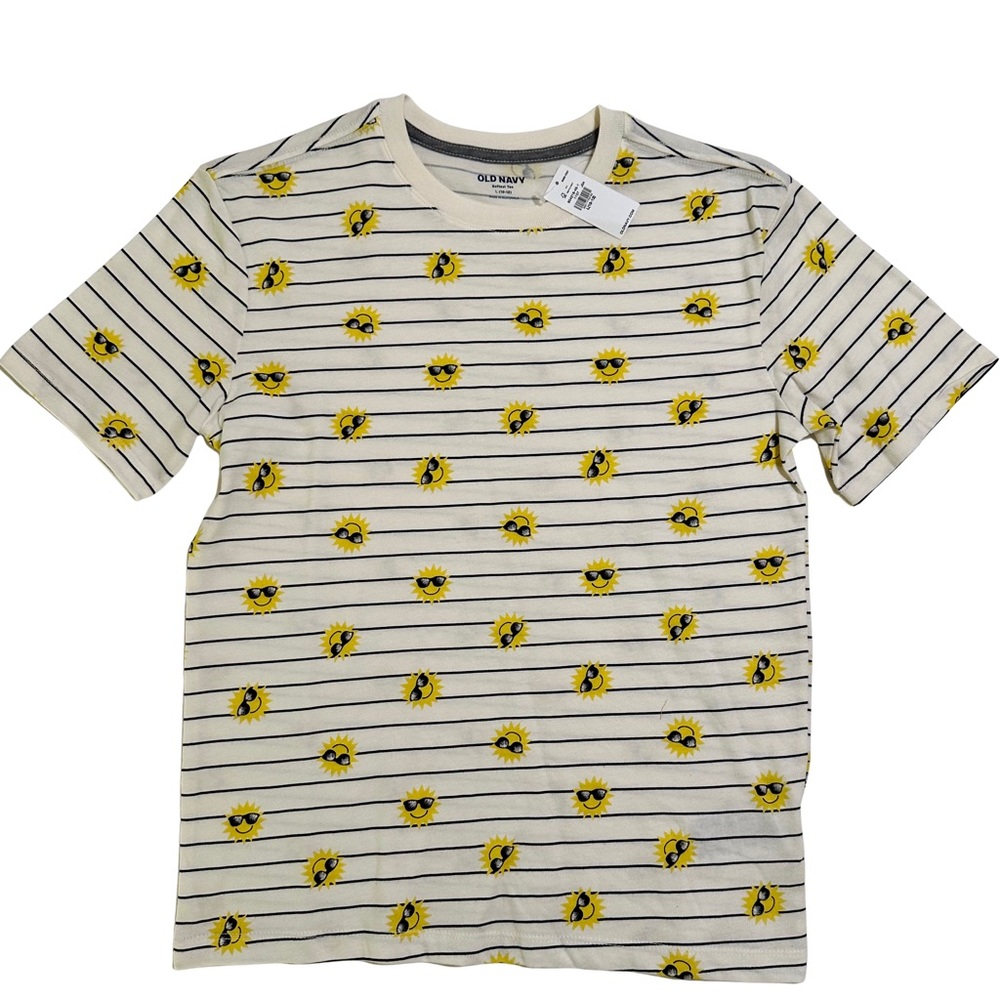 Old Navy Cream & Black Striped Tee with Yellow Sun Faces